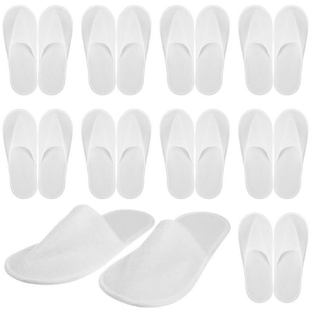 

Qiysamall 12 Pairs Disposable Spa Slippers Non-skid Coral Fleece Slippers for Home (White)