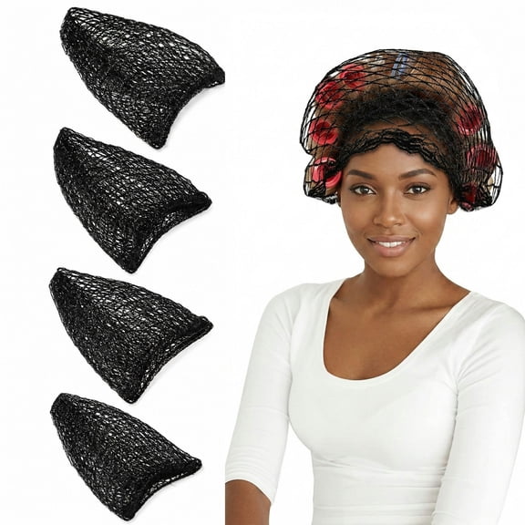 BlinkLLX Cotton Triangle Hair Net for Rollers, Women Mesh Hair Net Setting for Sleeping, 35 x 35 x 57 Inches, Black (4)