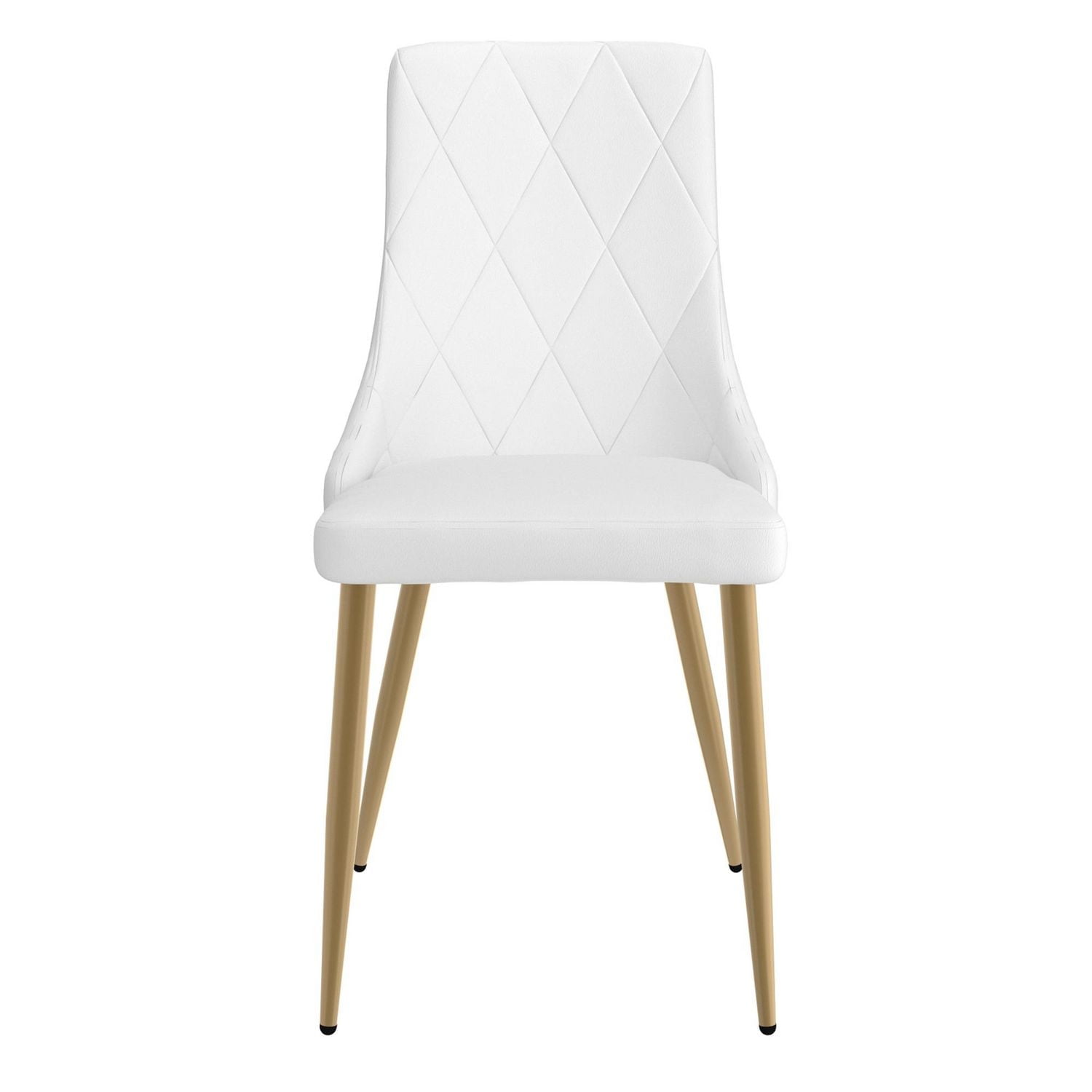 Set of 2 Contemporary Faux Leather and Metal Side Chair in White and Gold