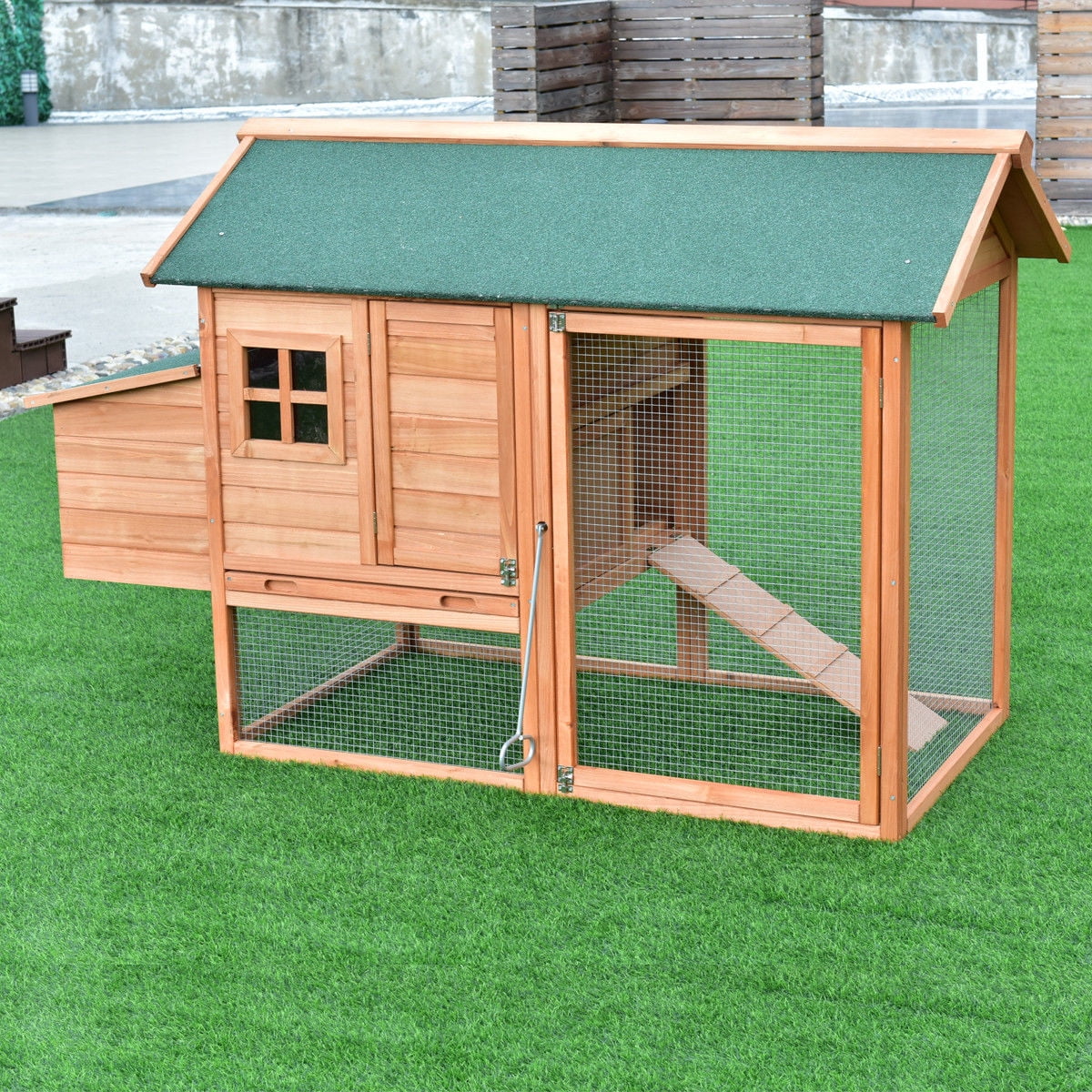 Gymax 67'' Pet Wooden House Rabbit Hutch Chicken Coops Cage Nest Box w Tray Run Outdoor