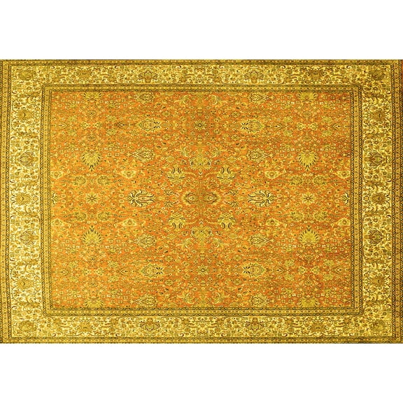 Ahgly Company Machine Washable Indoor Rectangle Persian Yellow Traditional Area Rugs, 5' x 7'