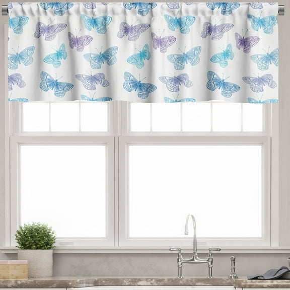 Ambesonne Entomology Valance Pack of 2, Butterfly Layout Art, 54"X12", Sky Blue Dark Ceil Blue
