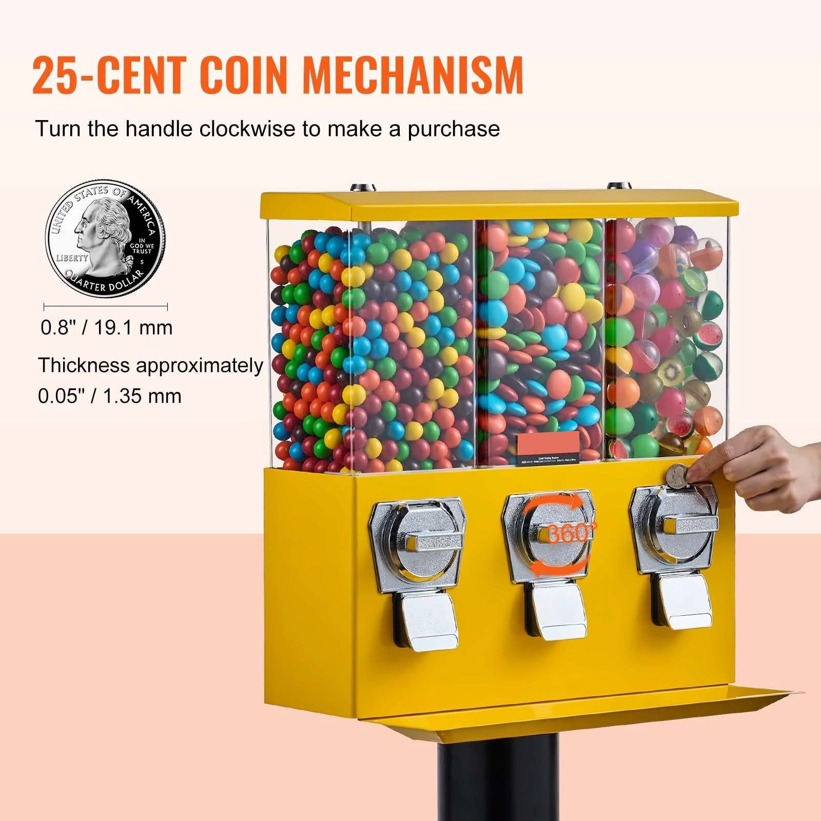 Candy Vending Machine - Triple Compartment Gumball & Candy Dispenser w/ Stand
