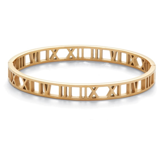 Roman Numeral Gold Ion-Plated Stainless Steel Bangle Bracelet