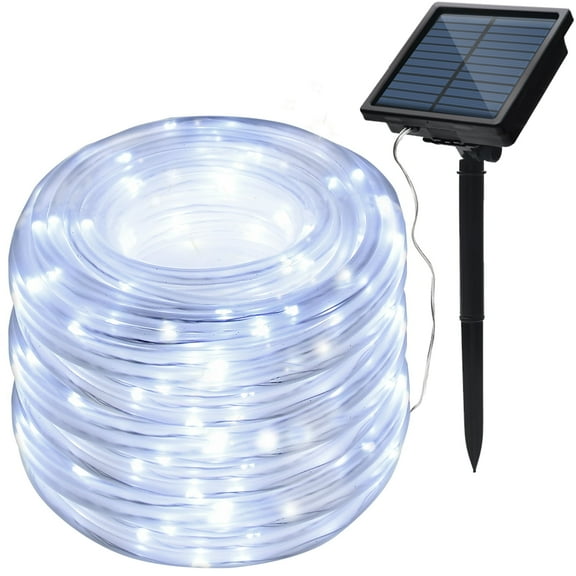 AGPtek 75.5FT 200LED Solar Powered Rope String Fairy Lights,Cool White 8 Modes Waterproof Outdoor