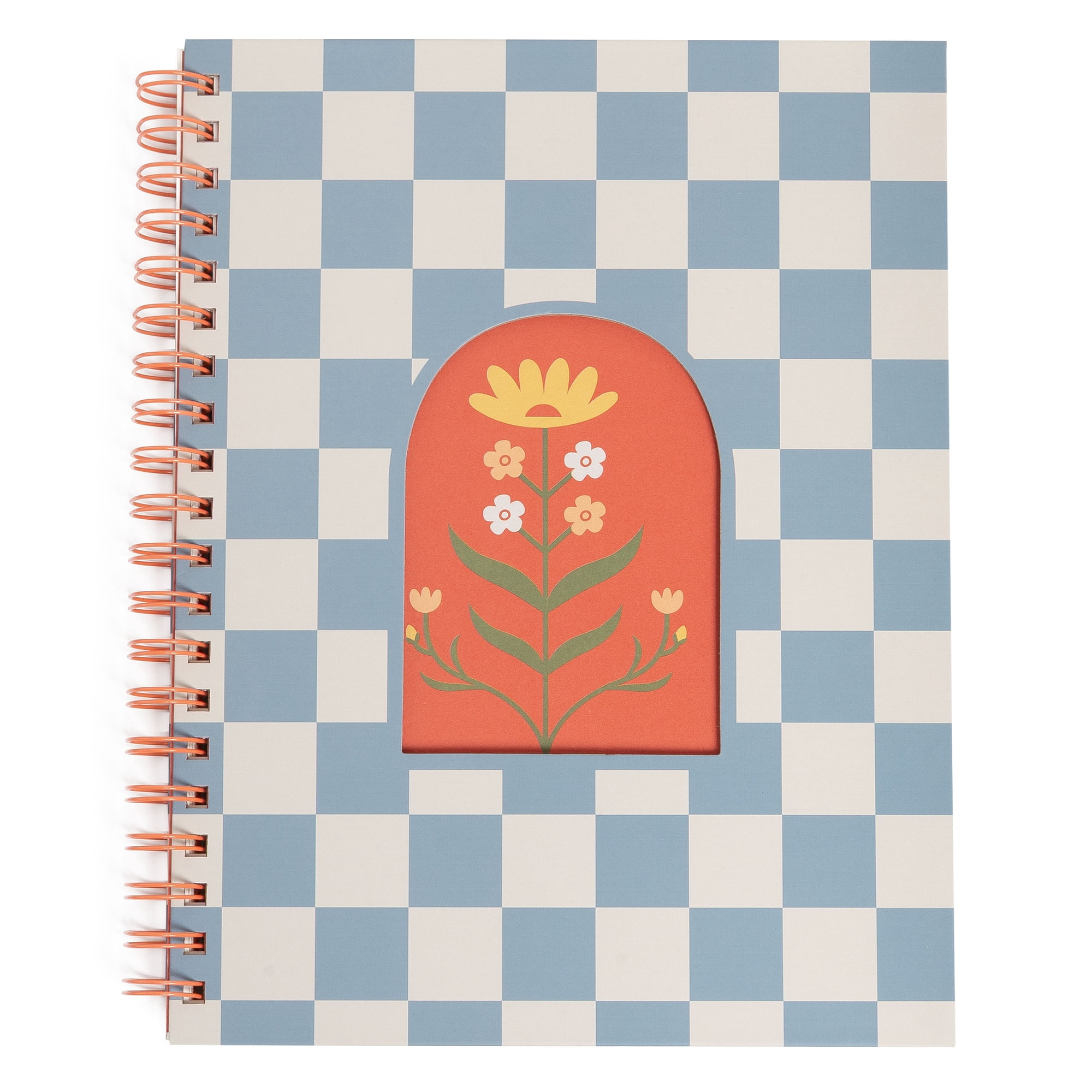 Pearhead Flower Checkered Spiral Notebook, College Ruled, 8 x 10.5