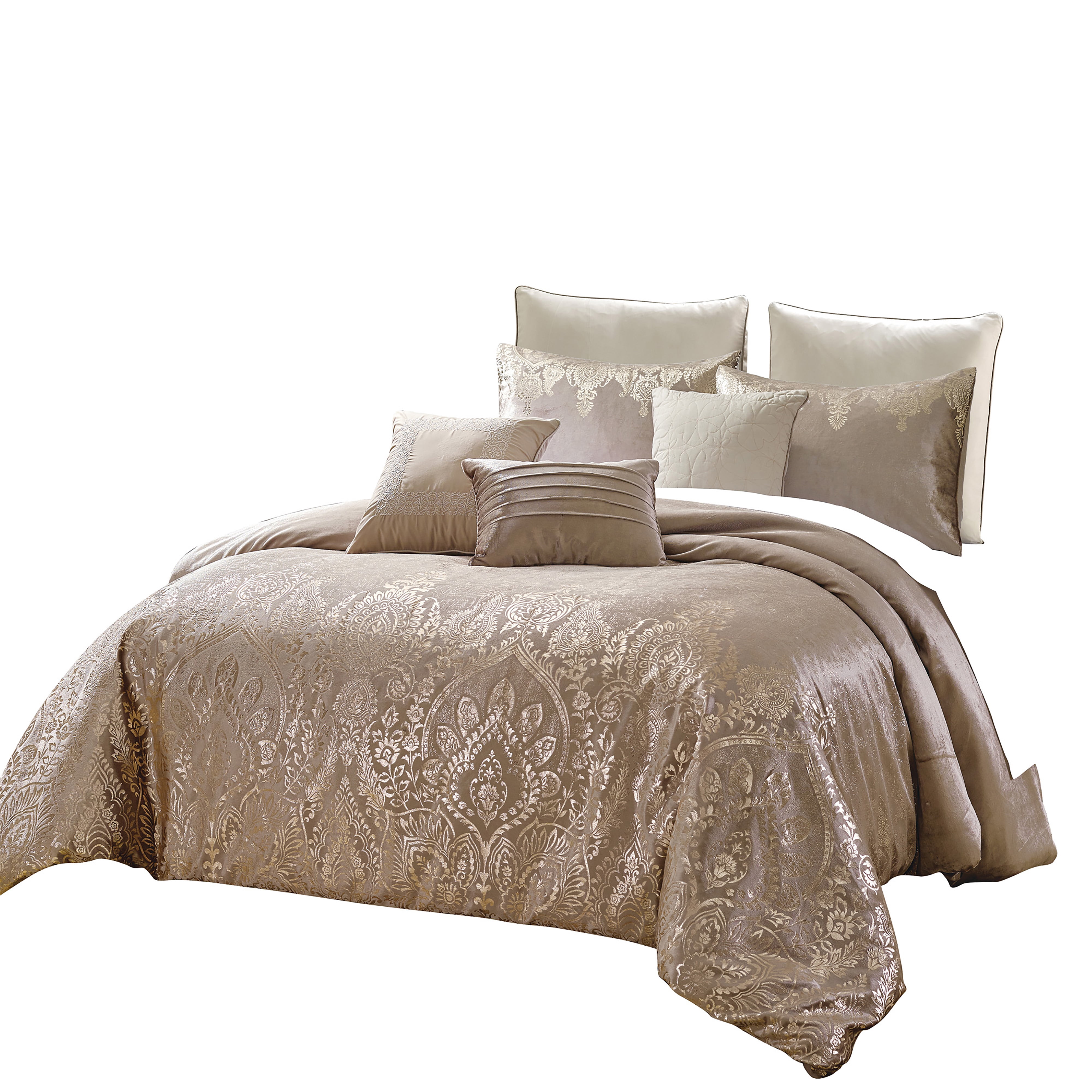 ESCA VELVET 90'' x 90'' Queen Comforter Set GOLD