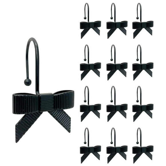 12 Ganchos Decorativos Para Cortina De Ducha, Ganchos De Cortina Con Nudo De Lazo, Anillos De Ducha Para Baño, Habitación De Bebé, Decoración Artística (Nudo De Lazo) (Negro)
