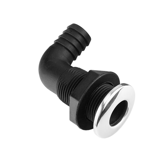 Kenally Desagüe de agua, codo de 90 grados, conector negro, acoplamiento de manguera de nailon, salida a través del casco, aireador, barcos Bombillas para automóviles Codo de 20 mm