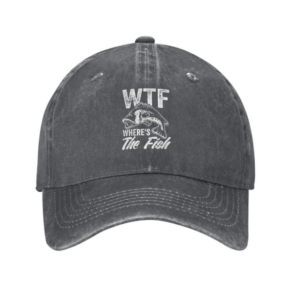 WTF Where's The Fish Fishing Baseball Cap Vintage Soft Washed Denim,Golf Dad Hat Adjustable Trucker Hats for Men Women Unisex Adult,Deep Heather