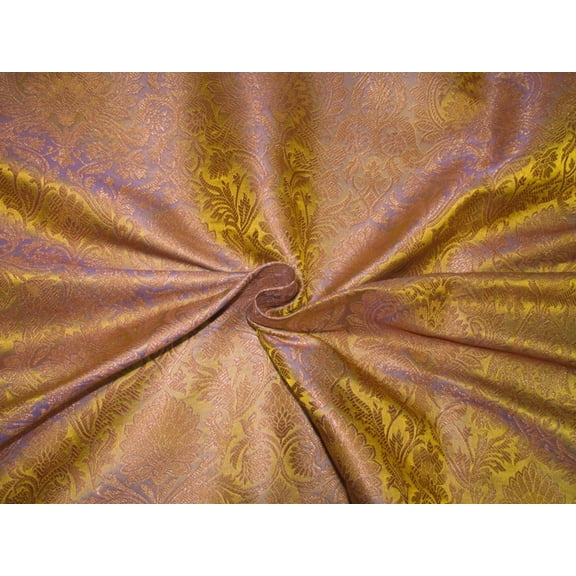 Brocade jacquard Fabric irridescent mustard blue x METALIC gold color 44quot;
