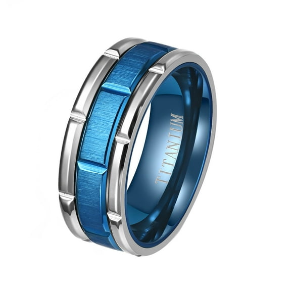 Blue Ring Matte 8mm Titanium Steel Mens Ring Men Wedding Band Man Ring