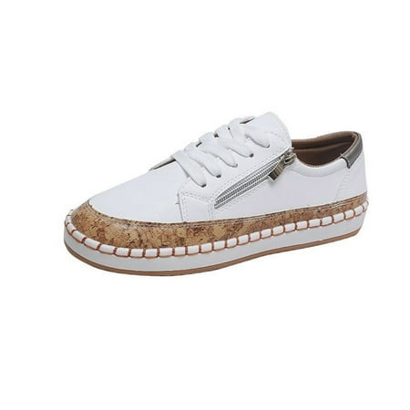 KBODIU Women Canvas Sneaker  Slip-ons Loafers Shoes for Womens  Casual Canvas Shoes Round Toe Soft Comfortable Walking Flats  Low Top Lace-up Zipper Design Sneakers White 35
