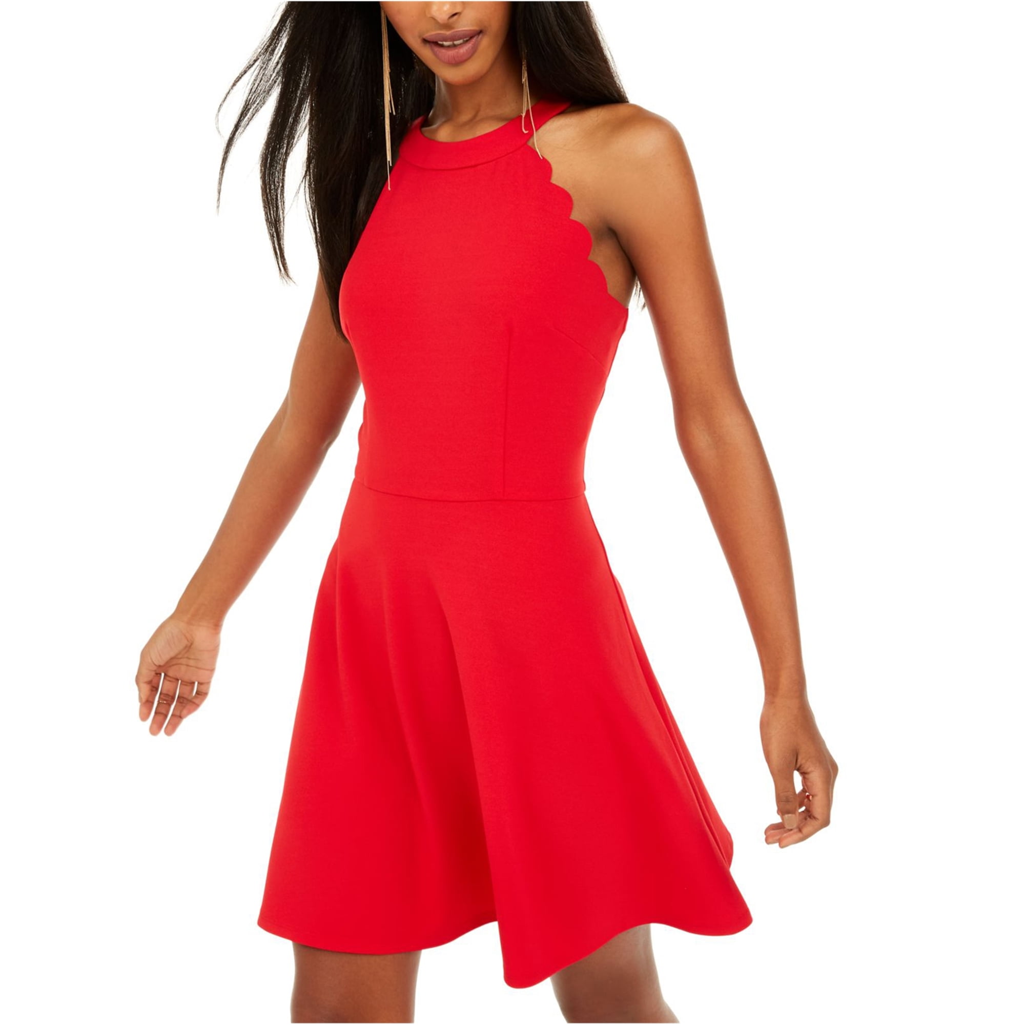 Bcx Womens Scalloped Fit Flare Scuba Dress Red 13 Other