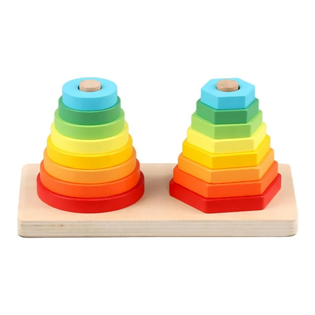 TISHITA Montessori Geometric Stacker Development Sorting Building Blocks Puzzle Stacking 2 towers