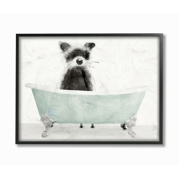 Stupell Industries Raccoon In A Tub Funny Animal Bathroom Drawing Framed Wall Art by Stellar Studio, 11" x 14", Black Framed