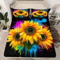 thumbnail image 2 of Homewish Yellow Sunflower Queen Sheet Sets,Watercolor Splatter Ink Flat Sheet,Tustic Plant Flower Queen Fitted Sheet For Girls Kids,Super Cozy Room Decor,4-Piece, 2 of 7
