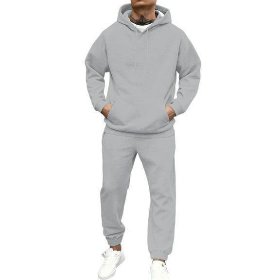 CCRFTGI Track Suits Mens Athletic 2 Piece Solid Color Hoodie and Sweatpants Set Causal Fall Track Suits Workout Fleece Jogging Suit Tracksuits Light Gray XL