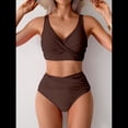thumbnail image 4 of Women's Bikini Sets Two Piece Swimsuit High Waisted V Neck Twist Front Adjustable Spaghetti Straps Bathing Suit, 4 of 7