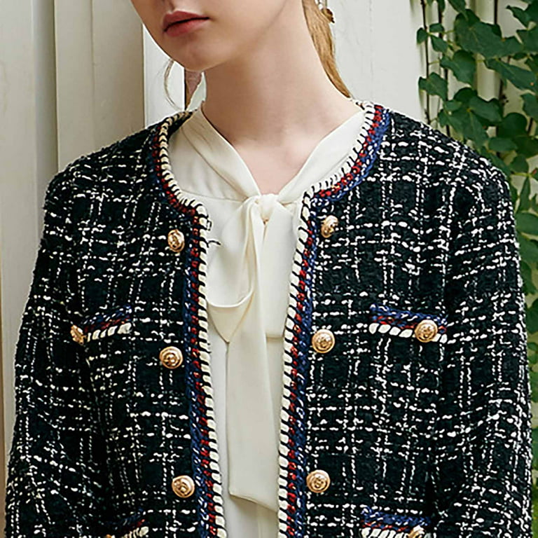 Mnycxen Women'S Autumn and Winter Fashion Lattice Double Breasted Tweed Plus  Size Coat 