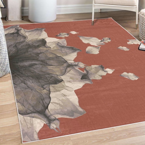 Flower Decorative Rug, Abstract Themed Modern Futuristic Image with Water Like Colored Art Print, Quality Carpet for Bedroom Dorm and Living Room, 6 Sizes, Dimgray Eggshell, by Ambesonne