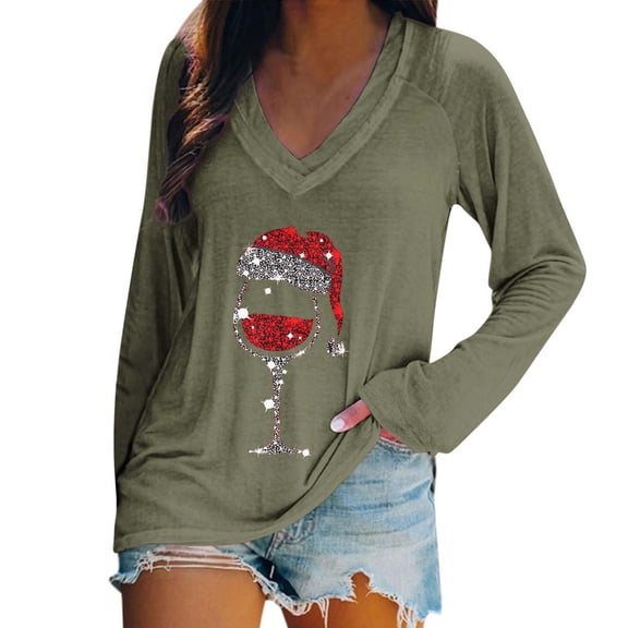 Tumotour Christmas Sweater for Women Pullover Tops Fall Tunic Blouse Hoodless Sweatshirt Women's Fashion Loose Long Sleeve Blouse V-Neck Casual Pullover Blouses
