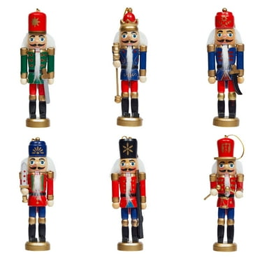 6 Pack Wood Nutcracker Ornaments for Christmas Tree, Rustic Holidays Decorations in 6 Designs (7.2 x 1.1 x 1.1 Inches)