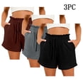 thumbnail image 2 of 3 Pack Shorts Cotton Polyester Lounge Beach Short Pants Women Drawstring Ruffled Elastic Waist Casual Shorts (2XL, Red), 2 of 3