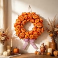 thumbnail image 6 of Cadancy Artificial Pumpkin Wreath Fall Harvest Front Door Hanging Bow Knot Thanksgiving Halloween Seasonal Home Decoration Outdoor Indoor Autumn Farmhouse Porch Wall Decor, 6 of 7