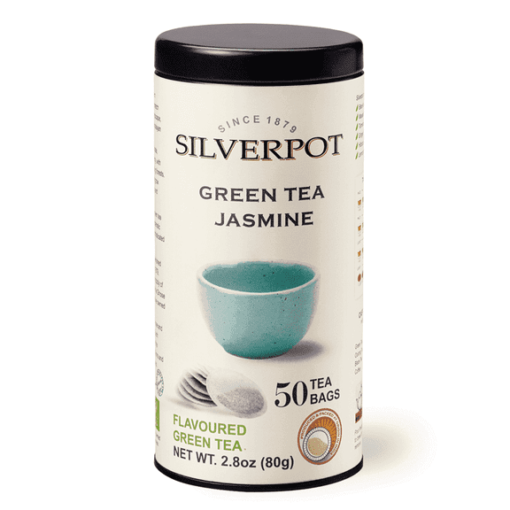 Silverpot Green Tea & Jasmine Tea Bags, 50 Count, Zen Green Tea Leaves for Diet, Digestive, Anti Inflammatory, Hot or Iced, Low Caffeine, 100% Natural