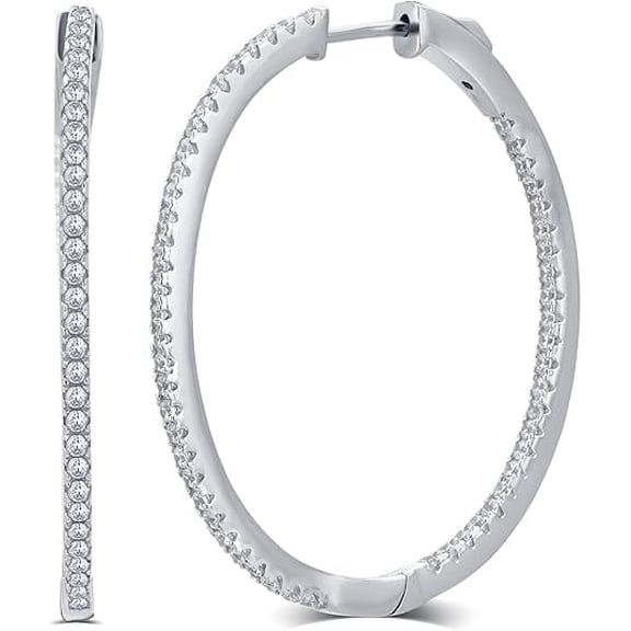 Beyond Brilliance Silver Finish Over Brass Round White Cubic Zirconia inside-out Hoop Earrings for Women
