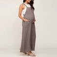 thumbnail image 5 of Joau Women's Maternity Bib Overalls Cotton Linen One Piece Jumpsuits Sleeveless Casual Loose Comfy Wide Leg Pants Romper Pregnant Clothes with Pockets, 5 of 7