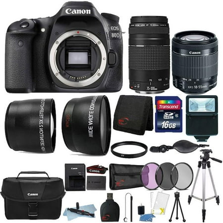 Canon EOS Rebel 80D 24.2MP DSLR Camera with 18-55mm Lens , 75-300mm Lens , Canon Camera Case and 16GB Top Accessory
