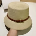 thumbnail image 4 of CoCopeaunts Women Summer Bucket Hat Brown Belt Buckle Decoration Flat Top Straw Bucket Cap Sun Protection Beach Fisherman Hat, 4 of 8