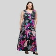 thumbnail image 3 of Plus Size 24Seven Comfort Apparel V-Neck Empire Waist Sleeveless Maxi Dress Color: Coral Multi Size: 1X, 3 of 4