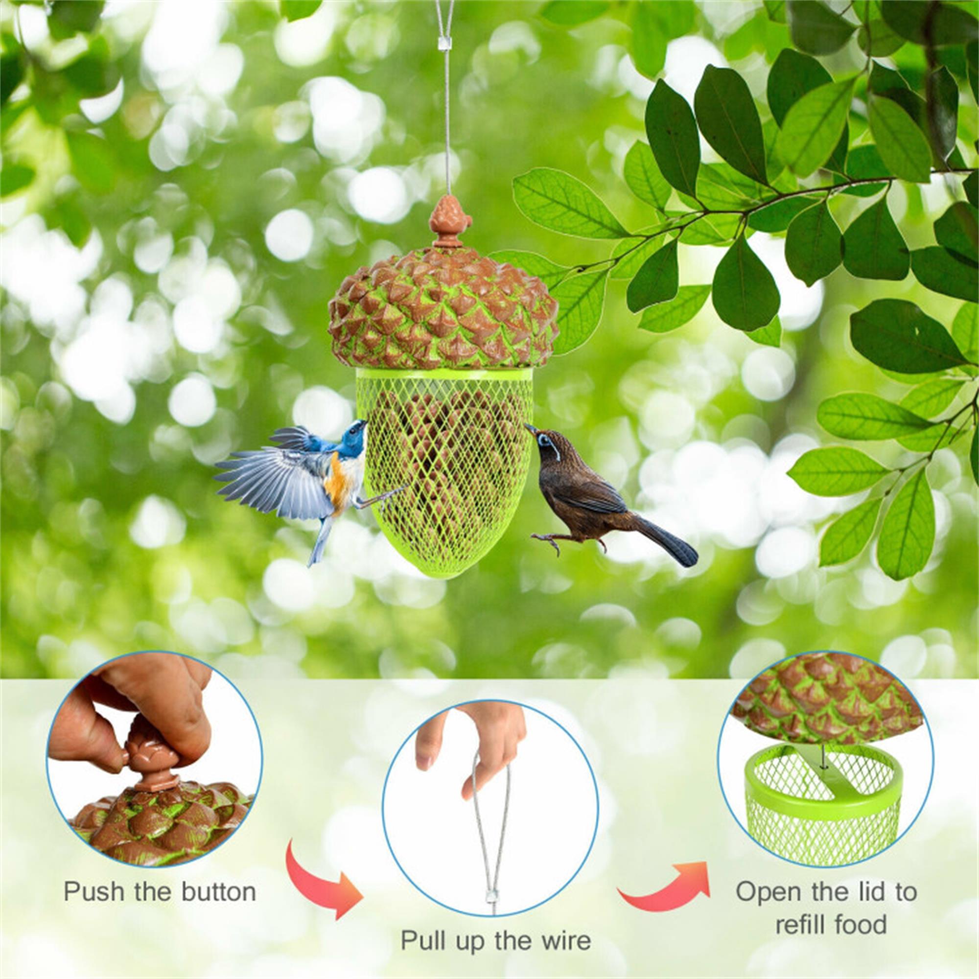 Kadyn 8.5" Bird Feeder for Outside Hanging, Metal Acorn Wild Bird Feeder, Food Dispenser for Garden Yard, Brown