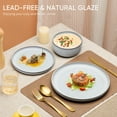 thumbnail image 6 of Vesteel 12Pcs Dinnerware Set, Ceramic Plates and Bowls Set for 4, Reactive Glaze Tableware Set with Purple Clay Base for Home, Chip & Scratch Resistant Stoneware, Moonlight White, 6 of 11