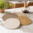 thumbnail image 4 of Naittoop 4pcs Farmhouses Rope Round Drink Coasters 5in Washable Braided Woven Cotton Coasters for Dining Table Heat Resistant Home Decor Mats Brown, 4 of 7