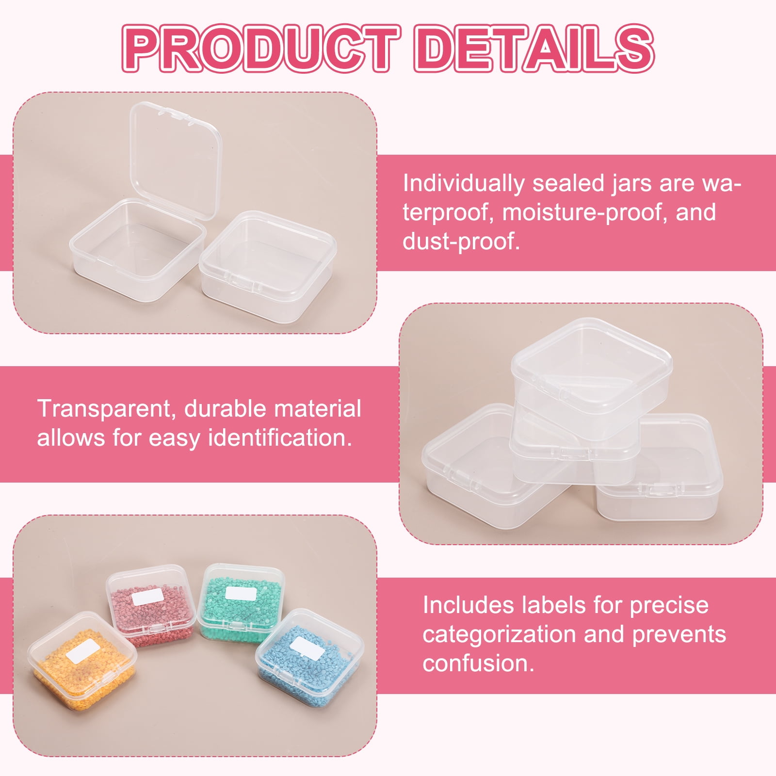 Uxcell 28 Slots Diamond Art Storage Containers, Clear Plastic Diamond Art Painting Beads Organizer Case Accessories with Labels for Jewelry Nail Crafts Rhinestones, 8.9x6.2x2.3inch