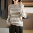 thumbnail image 3 of Fmbrln Womens Crew Neck Long Sleeve Knitted Sweaters Fall Fashion Casual Stripe Print Shirts Loose Comfy Pullover Tops Khaki XL, 3 of 3