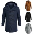thumbnail image 3 of Men's Hooded Double Breasted Wool Blend Coat Mid-Length Windproof Overcoat Casual Winter Warm Trench Coat With Pockets Navy XL, 3 of 5