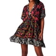 thumbnail image 2 of Aojekbee Women's Summer Babydoll Dress Bohemian Floral Print Short Sleeve V-Neck Flowy Dress with Pockets, 2 of 9