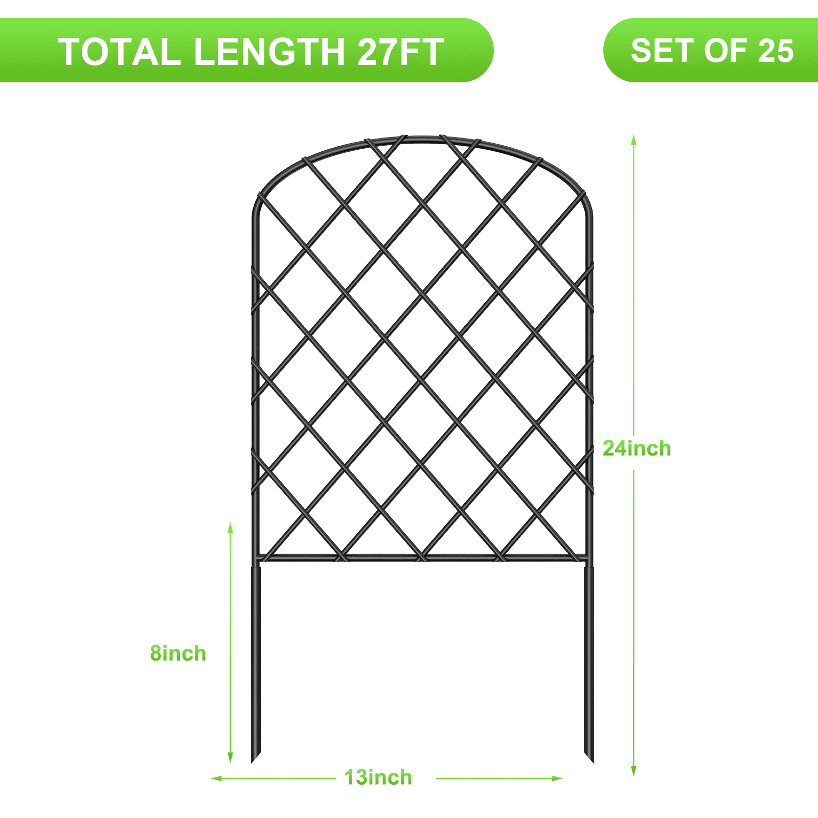 Decorative Garden Fence 25 Pieces, 24 inches TALL Metal, Black, Vintage Modern Style, Dog & Rabbit Fence