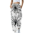 thumbnail image 2 of WFJCJPAF 2025 New Halloween Pants for Women Plus Size Elastic Waist,Women Halloween Fashion Color Blocked Printed Drawstring Pants - White XXL, 2 of 5
