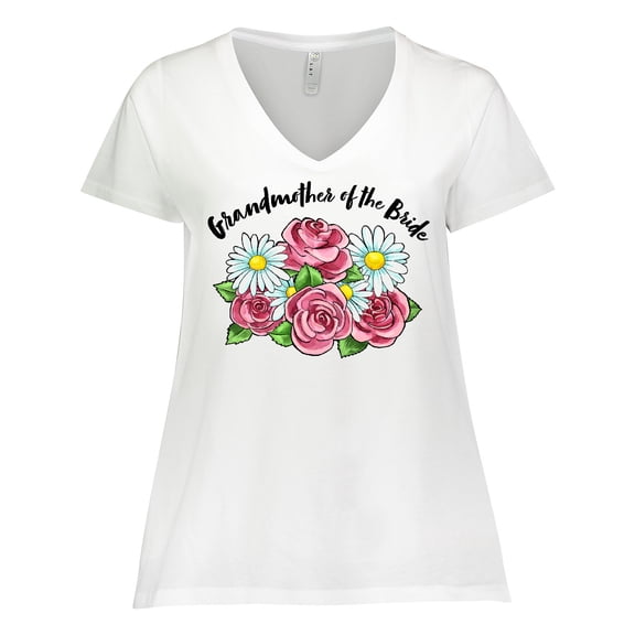 Inktastic Grandmother of the Bride Roses and Daisies Women's Plus Size V-Neck T-Shirt