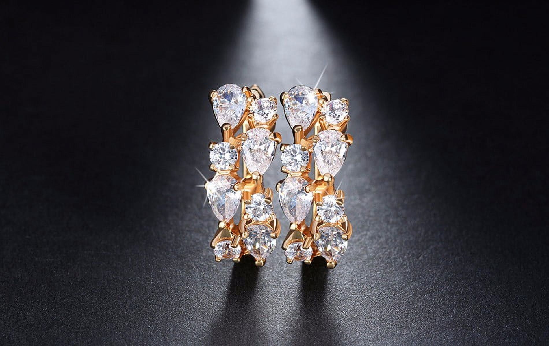 Stacy Drop Earrings for Women Clear Pear Round Clear CZ Gold Plated Ginger Lyne Collection - Clear