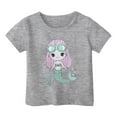 thumbnail image 2 of MIXUE Toddler Girls Tops & T-Shirts Cute Graphic Ocean Animal Print Round Neck Short Sleeve Tops Pullover Tshirts Holiday Wear,Gray,12-13 Years, 2 of 3