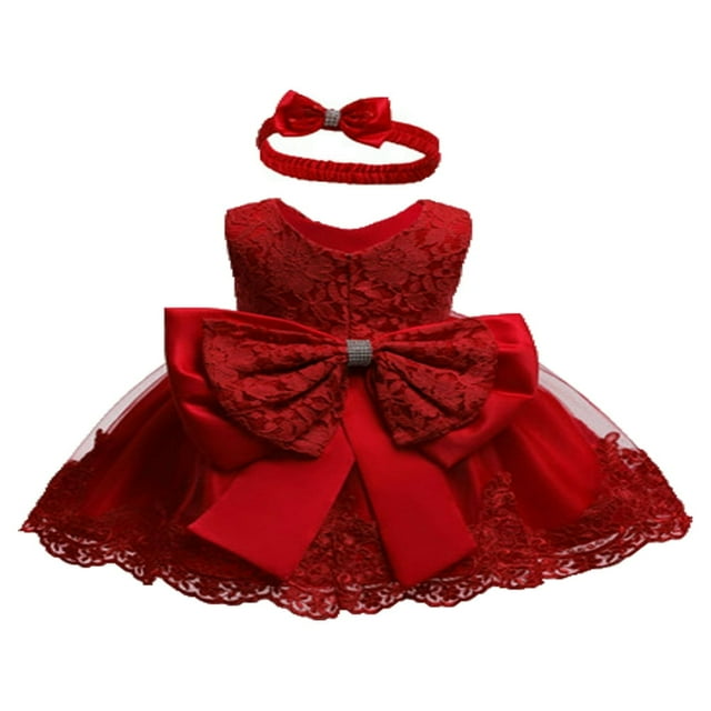 YOPTOP Robe Formelle Sans Manches en Dentelle avec Nœud pour Bébé Fille, Anniversaire Mariage Tutu, Rouge, 6-12 Mois