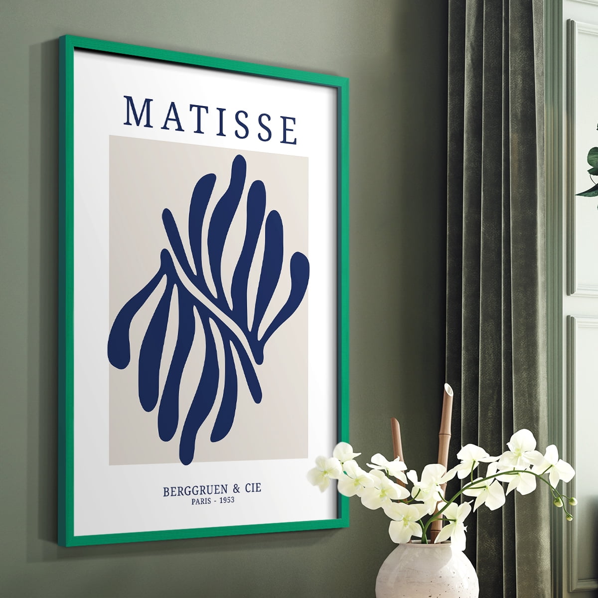 Matisse CDXII in Green Solid Wood Framed Print No Nail Hanging