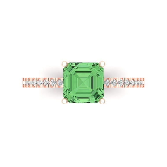 Solitaire with Accents Engagement Ring for Women - 2.7ct Simulated Green Diamond in 14K Rose Gold Promise Ring